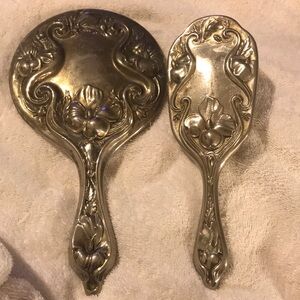 Elegant Silver Vanity Mirror and Brush Set